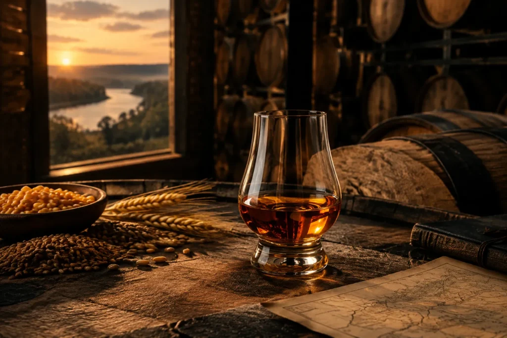 Unbranded bourbon editorial scene for Bourbon Review: Buffalo Trace