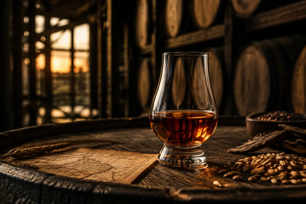 Unbranded bourbon editorial scene for Bourbon Review: SAZERAC RYE 18 YEAR-OLD