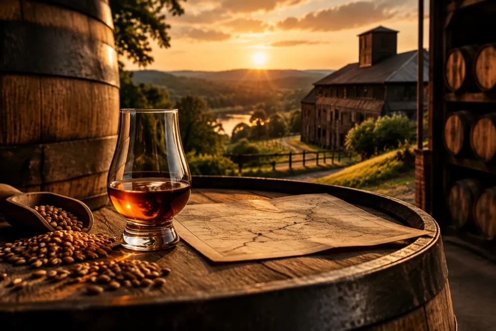 Unbranded bourbon editorial scene for Kentucky Bourbon Trail