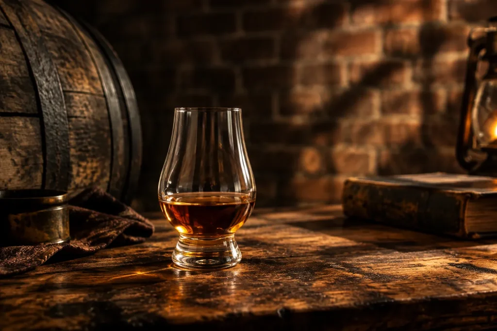 Old Forester 1920 Prohibition Style bourbon guide illustrated by an unbranded Kentucky whiskey still life
