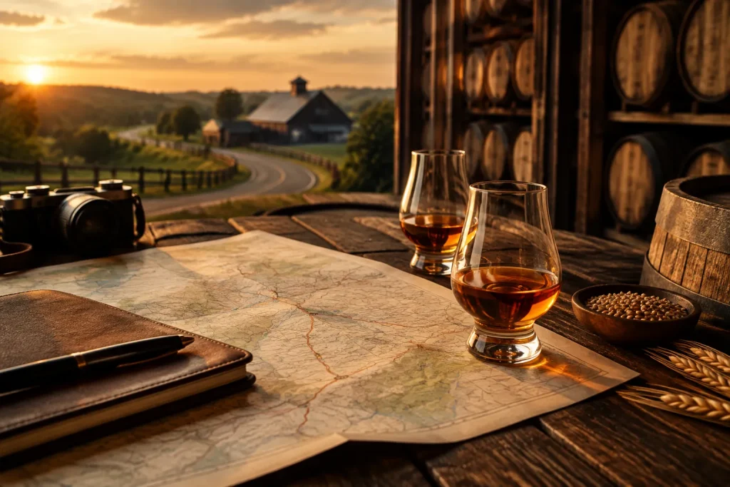 Unbranded bourbon editorial scene for Planning a Kentucky Bourbon Trail Visit: A Practical Guide